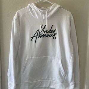 Under Armour Women’s Medium Pearl White Hooded Script Sweatshirt Loose Fit